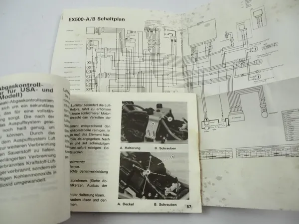 Kawasaki GPZ500S EX500 A5 B4 Betriebsanleitung 1990 Bedienung Wartung Schaltplan