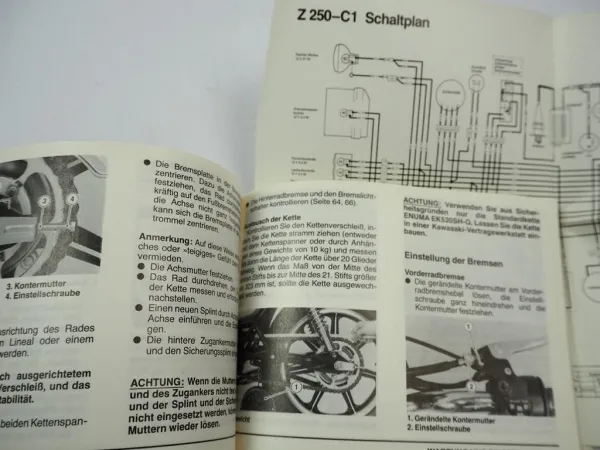 Kawasaki Z250 C1 Betriebsanleitung 1980 Bedienung Wartung Schaltplan Elektrik