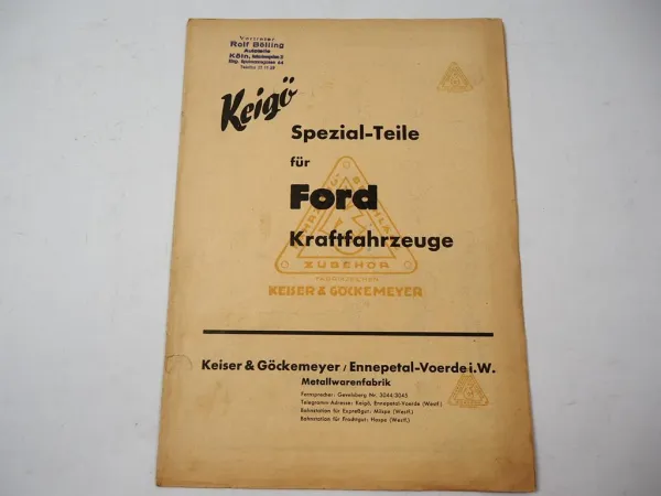 Keigö Spezialteile Katalog Ford Taunus Eifel LKW Keiser & Göckemeyer Ennepetal