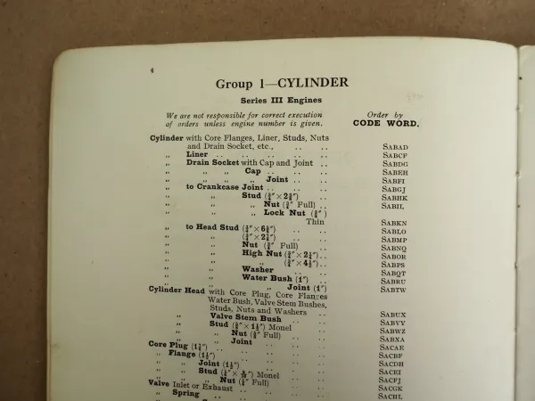 Kelvin Diesel Model K Range Marine propulsion engines Spare List 1968
