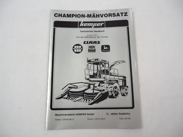 Kemper Champion Mähvorsatz für Claas John Deere Ford Mengele Werkstatthandbuch