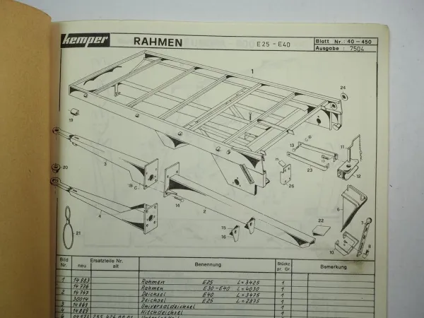Kemper E 25 30 35 40 Europa Stalldungstreuer Einachsstreuer Ersatzteilliste 1975