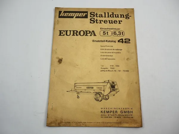 Kemper E50 E60 Europa Stalldungstreuer Ersatzteilliste Ersatzteilkatalog 1975