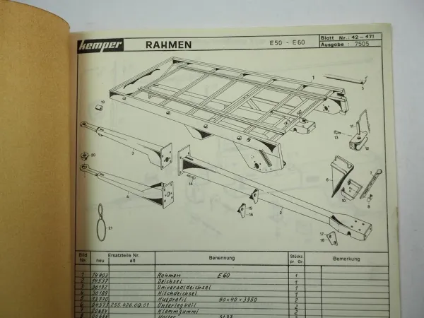 Kemper E50 E60 Europa Stalldungstreuer Ersatzteilliste Ersatzteilkatalog 1975
