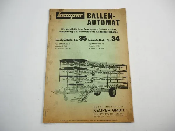 Kemper Express BE 75 125 Ballenautomat Ersatzteilliste Ersatzteilkatalog 1978