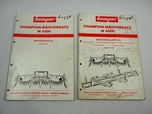 Kemper M4500 Champion Mähvorsatz Maisvorsatz Betriebsanleitung Ersatzteilliste