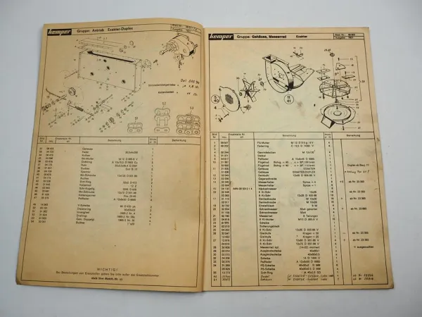 Kemper Mais Exakter Duplex Ersatzteilliste Ersatzteilkatalog 1970er Jahre