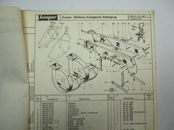 Kemper MW Mais Wolf Ersatzteilliste Ersatzteilkatalog 1971