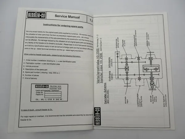 Kessler + Co VG2500 Verteilergetriebe Werkstatthandbuch Service Manual 1999
