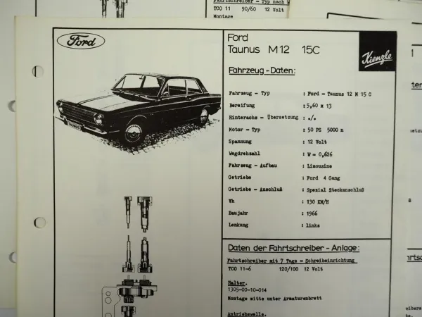 Kienzle Fahrtschreiber Datenblatt für Ford M15 Escort Taunus Transit 1967/69