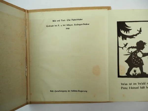 Kinderbuch Heinzelprinz hält Hochzeit mit Scherenschnitten Clär Pabst Huber 1945