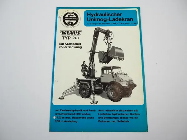 Klaus 213 Hydraulik Ladekran für Unimog U 800 900 1000 1100 1300 1500 Prospekt