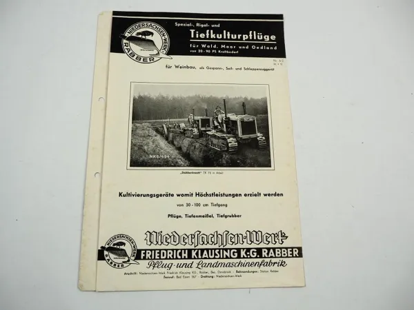 Klausing Rabber Pflug TK75 Stubbenknecht Raupenschlepper Waldmann Prospekt 1951
