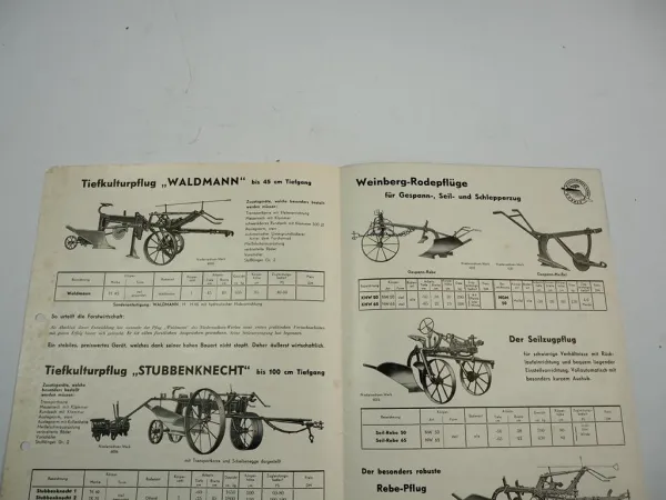 Klausing Rabber Pflug TK75 Stubbenknecht Raupenschlepper Waldmann Prospekt 1951