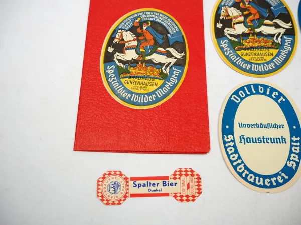 Kleine Mappe mit 6 Etiketten Bier Brause Spalter Haustrunk Gunzenhausen