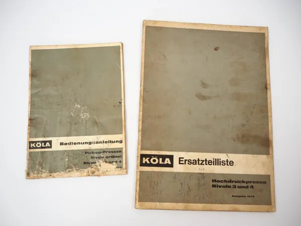 Köla Rivale 3 4 Pickup Presse Betriebsanleitung Ersatzteilliste 1970