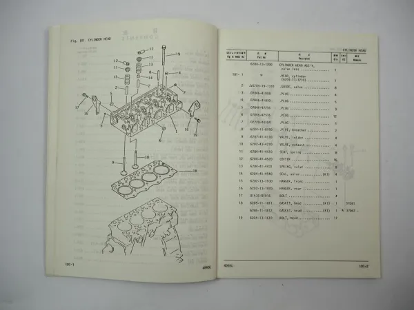 Komatsu 4D95L-1 Diesel Engine FD 20 25 30 H HD -11 Forklift Parts Book 1989