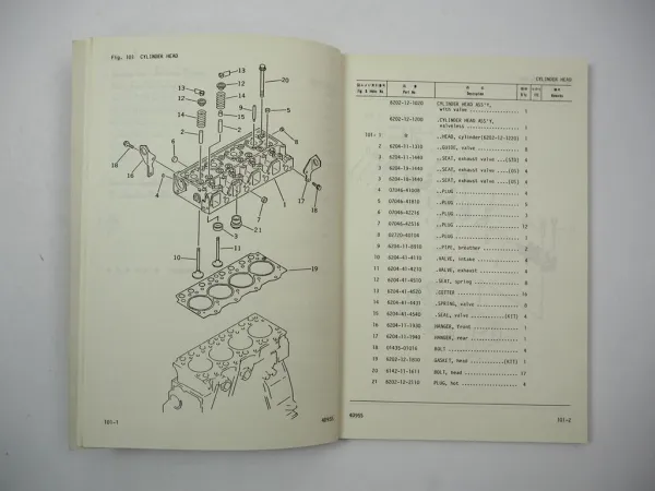 Komatsu 4D95S-1 Diesel Engine FD 20 23 25 28 30 -10 Forklift Parts Book 1985