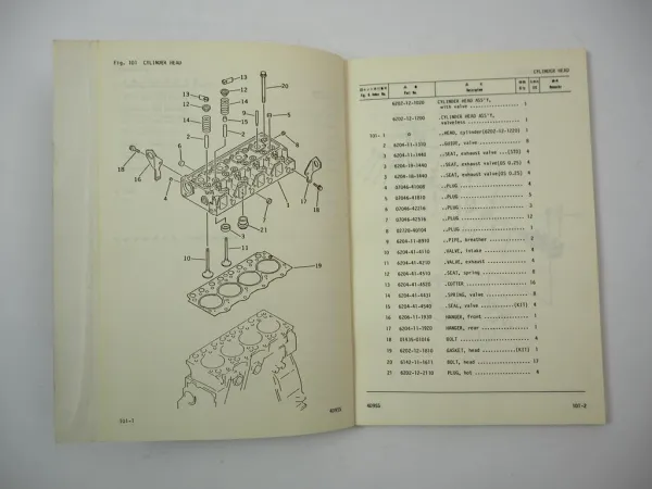 Komatsu 4D95S-1 Diesel Engine FD 20 23 25 28 30 -10 Forklift Parts Book 1986