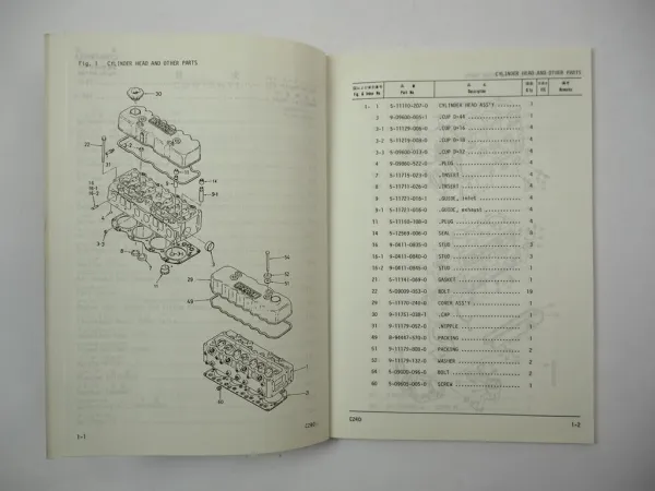 Komatsu C240 Diesel Engine FD 15 18 H HD 20 25 30 J JN Forklift Parts Book 1990