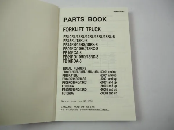 Komatsu FB 10 13 14 15 18 RL RJ RS RC RCA RD RDA -8 Forklift Parts List 1991