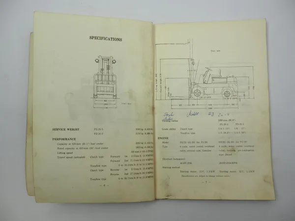 Komatsu FG FD 20 -5 Forklift Truck Operation Maintenance Manual 1969