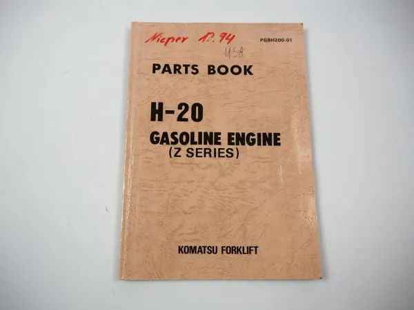 Komatsu H20 H-20 Gasoline Engine FG 10S 15H 18H 20 23 25 30 Forklift Parts Book