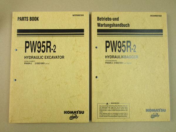 Komatsu PW95R-2 Bagger Betriebsanleitung Parts List Ersatzteilliste in engl