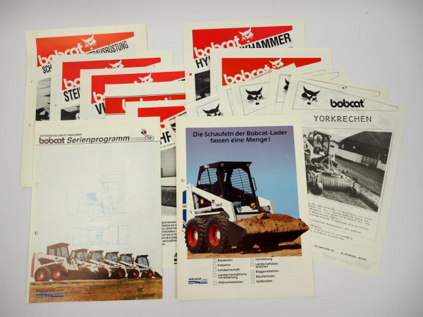 Konvolut Prospekte Bobcat Gesamtprogramm Anbaugeräte 1980er Jahre