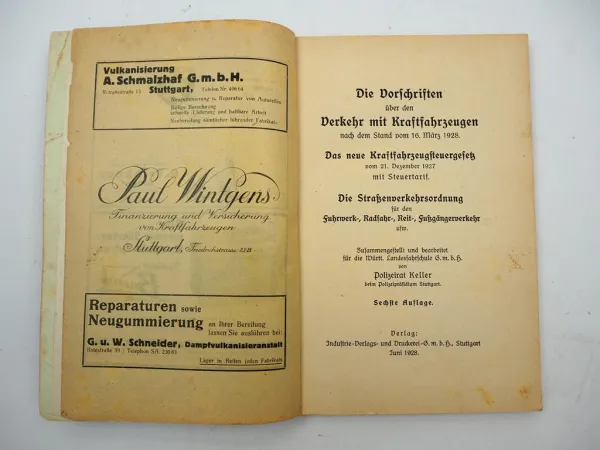 Kraftfahrer habt acht! Vorschriften KFZ Straßenverkehrsordnung Steuergesetz 1928