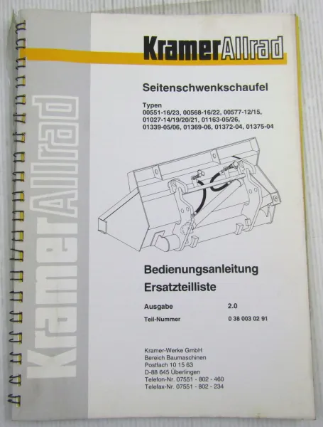 Kramer Allrad 00551 00568 01027 bis 01375 Schaufel Bedienung Ersatzteilliste 97