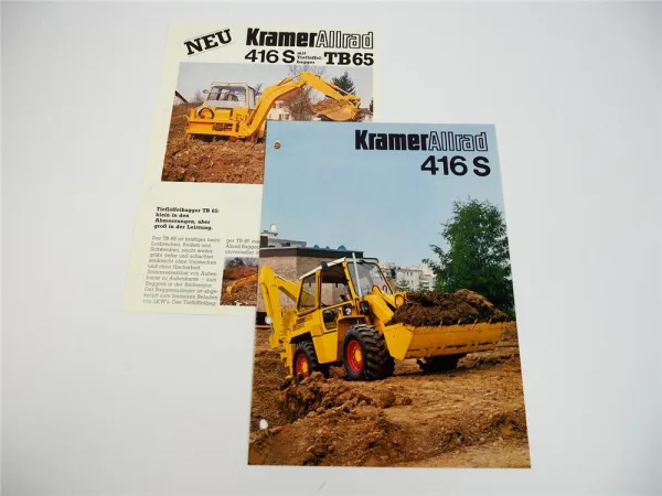 Kramer Allrad 416S Baggerlader mit TB65 Tieflöffelbagger 2 Prospekte 1983