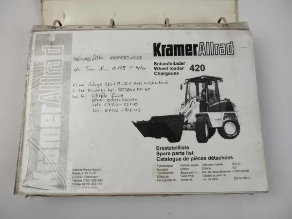 Kramer Allrad 420 Schaufellader Ersatzteilliste Wheel loader Parts List 2000