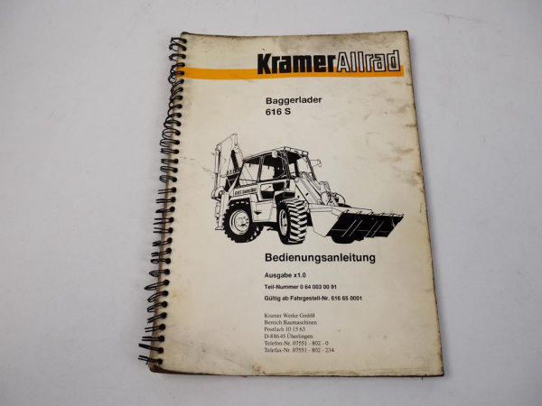Kramer Allrad 616S Baggerlader Bedienungsanleitung 1993