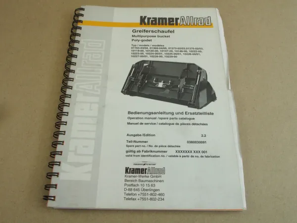 Kramer Allrad Schaufel 01163 01369 10119 - 10229 Bedienung Ersatzteilliste 2001