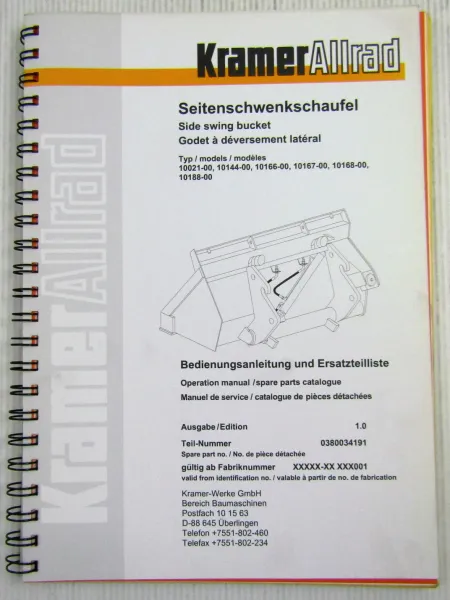 Kramer Allrad Seitenschwenkschaufel Bedienungsanleitung Ersatzteilkatalog 11/00