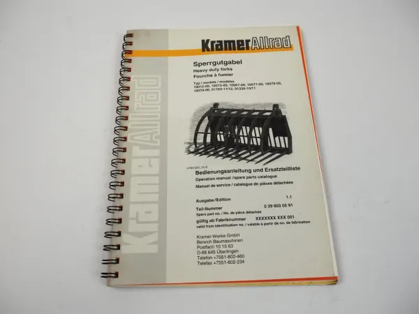 Kramer Allrad Sperrgutgabel Bedienungsanleitung Ersatzteilkatalog 2000