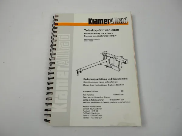 Kramer Allrad Teleskop-Schwenkkran Bedienungsanleitung Ersatzteilkatalog 2000