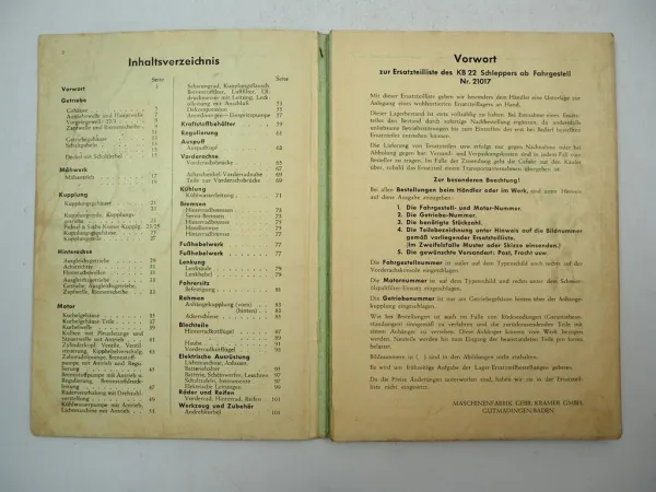 Kramer KB22 Schlepper Ersatzteilliste Ersatzteilkatalog 1952