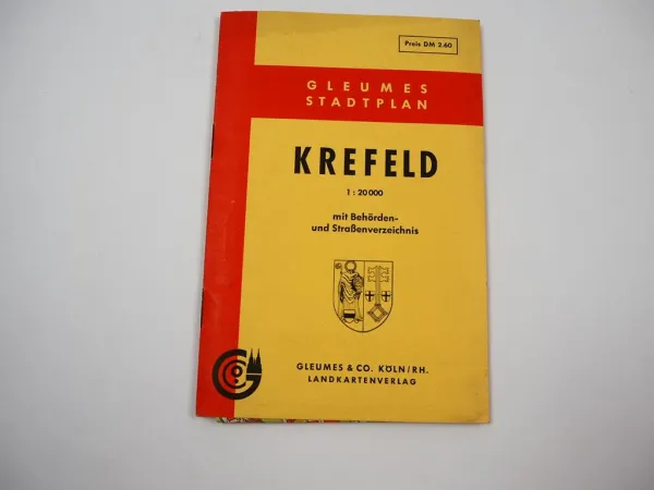 Krefeld 1:20 000 Stadtplan mit Behörden Strassen Gleumes Landkartenverlag 1950er