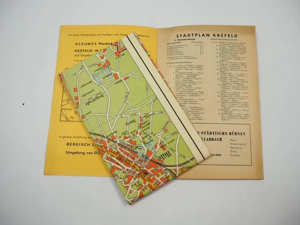 Krefeld 1:20 000 Stadtplan mit Behörden Strassen Gleumes Landkartenverlag 1950er