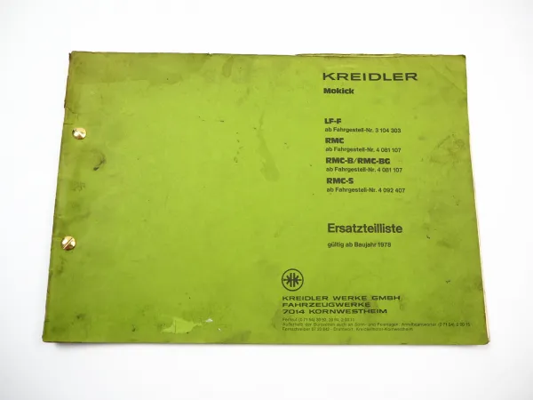 Kreidler Mokick LF-F RMC B BG S Ersatzteilliste Ersatzteilkatalog 1978