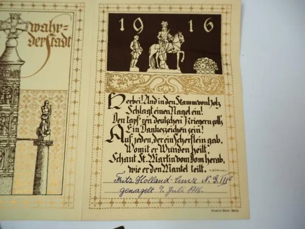 Kriegssäule Nagelsäule Mainz 1916 Nagelschein Ansichtskarte und Heft