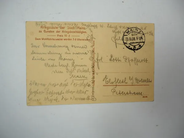 Kriegssäule Nagelsäule Mainz 1916 Nagelschein Ansichtskarte und Heft