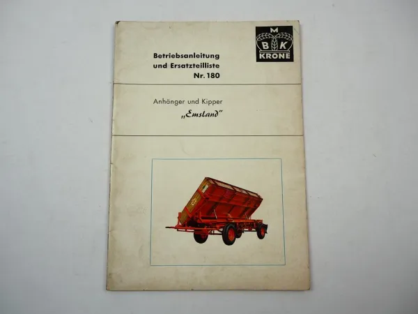Krone Emsland Anhänger Kipper Betriebsanleitung Ersatzteilliste 1970