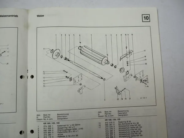 Krone KR 100 125 155 Rundballenpresse Betriebsanleitung Ersatzteilliste ca. 1987