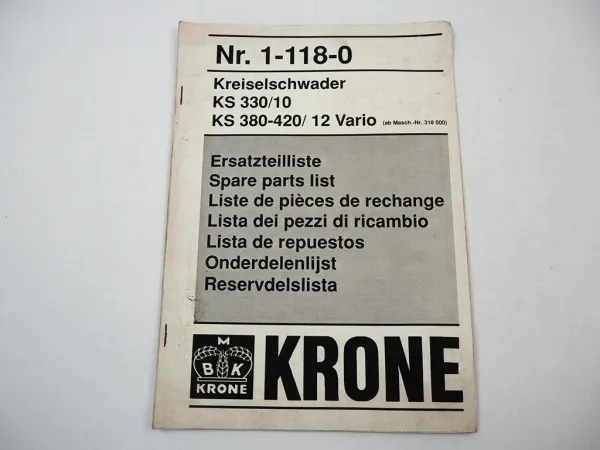 Krone KS 330 10 380 420 12 Vario Kreiselschwader Ersatzteilliste