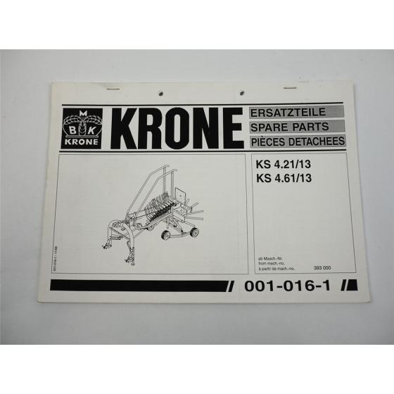Krone KS 4.21 4.61 13 Kreiselschwader Ersatzteiliste Ersatzteilkatalog 1996