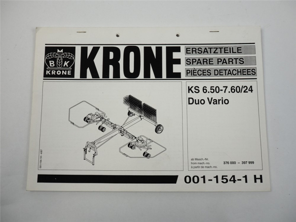 Krone KS 6.50 - 7.60 24 Duo Vario Schwader Ersatzteiliste 1997