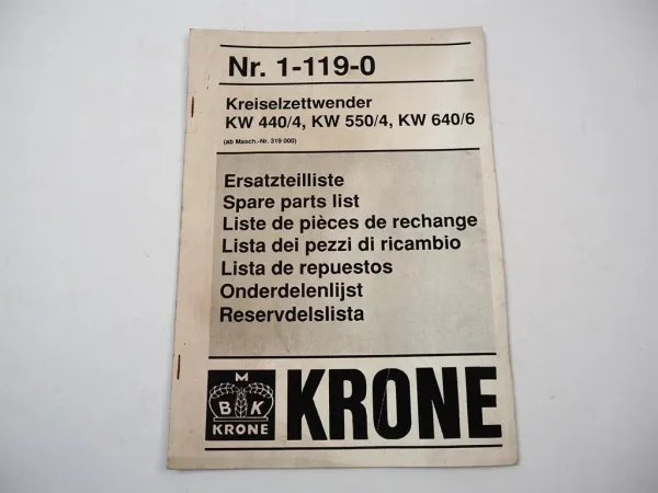 Krone KW 440/4 550/4 640/6 Kreiselzettwender Ersatzteilliste
